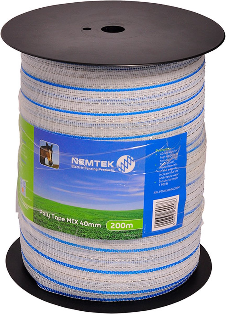 Schrikdraad lint 40mm Poly Tape Mix 10 wit 200m - lint afrastering -lintafrastering- omheining