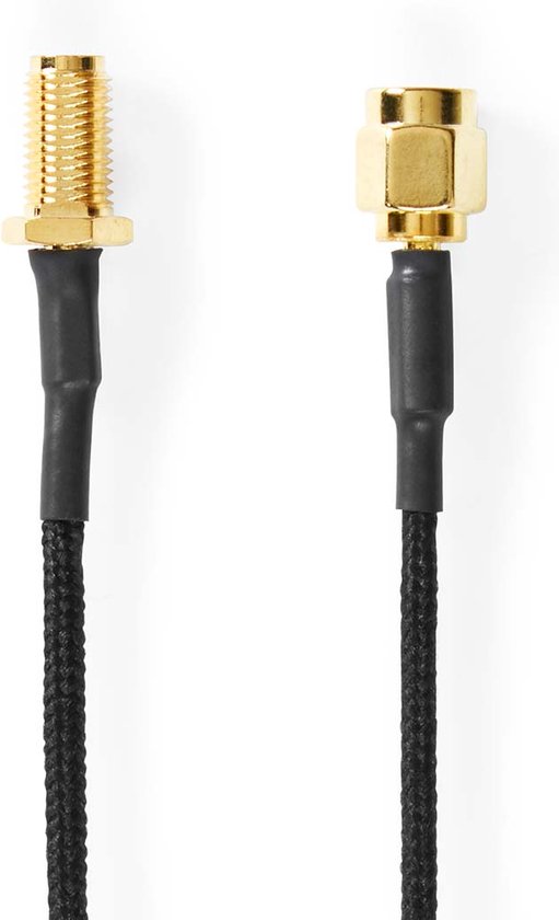 Câble d'antenne Nedis - SMA Femelle - SMA Male - Plaqué Or - 50 Ohm - Simple Blindé - 0,50 m - Rond - Tressé - Zwart - Etiquette