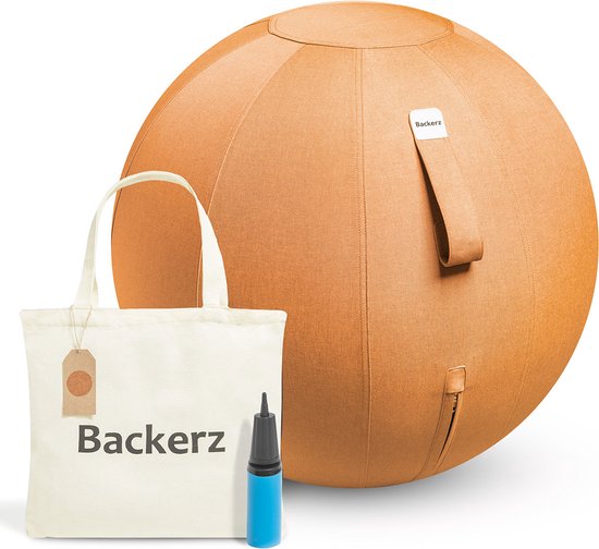 Backerz® Zitbal Kantoor en Thuis 65 CM - Luxe Yoga Bal - Zitballen met Hoes - Ergonomische Bureaustoel Bal - Linnen Oranje