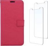 LuxeBass hoesje geschikt voor Samsung Galaxy S10 hoesje book case + 2 stuks Glas Screenprotector rood gsm hoesje - telefoonhoes - telefoonhoesjes - beeldscherm - scherm - tempered glas