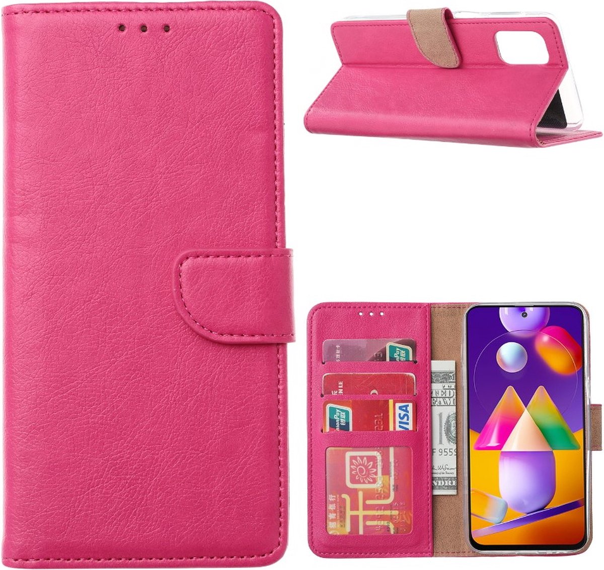 LuxeBass Hoesje geschikt voor Samsung Galaxy M31s - Bookcase Roze - portemonnee hoesje gsm hoesje - telefoonhoes - telefoonhoesjes