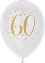 Santex verjaardag leeftijd ballonnen 60 jaar - 8x stuks - wit/goud - 23 cm - Feestartikelen