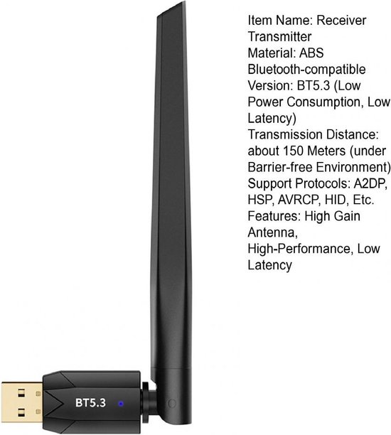 NÖRDIC BT7 Bluetooth adapter - USB - Bluetooth 5.3 - 150m - Zwart - NÖRDIC