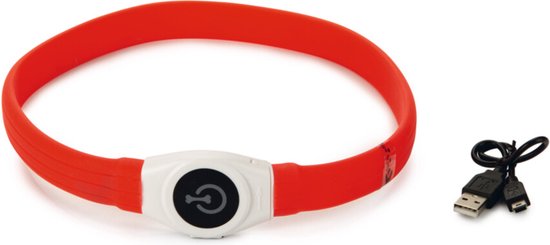 Beeztees Safety Gear halsband met USB aansluiting Glowy rood 65 cm x 25 mm