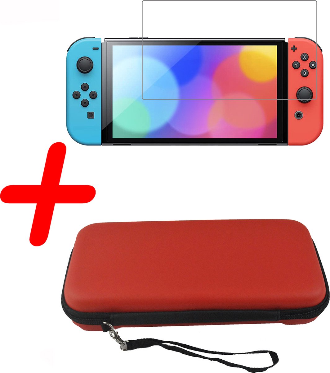 Hoesje Geschikt voor Nintendo Switch Case Hoes Hard Cover Koord Met Screenprotector - Bescherm Case Geschikt voor Nintendo Switch Hoes - Rood