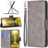 iPhone 15 Hoesje - MobyDefend Wallet Book Case Met Koord - Grijs - GSM Hoesje - Telefoonhoesje Geschikt Voor iPhone 15