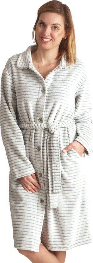 Badjas met knopen – dames badjas fleece – met knoopsluiting – zacht & warm - Lichtgroen- maat XXL