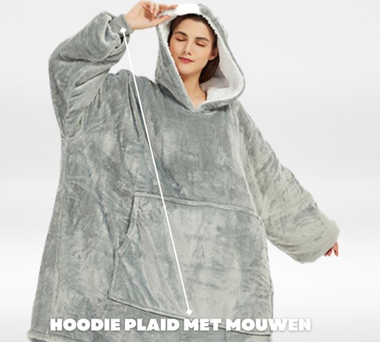 Pazzo Goods - Premium Hoodie Deken – Lichtgrijs - Fleece Deken met Mouwen – XXL Hoodie Blanket - Pazzo Goods