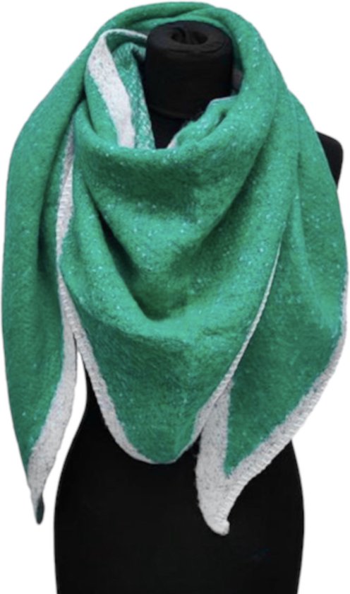 Warme Driehoekige Sjaal - 2-Zijdig - Groen/Grijs - 180 x 135 cm (C23-2#)
