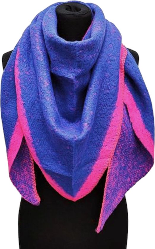 Écharpe Triangulaire Chaude - 2 Faces - Blauw/ Fuchsia - 180 x 135 cm (C23-2#)