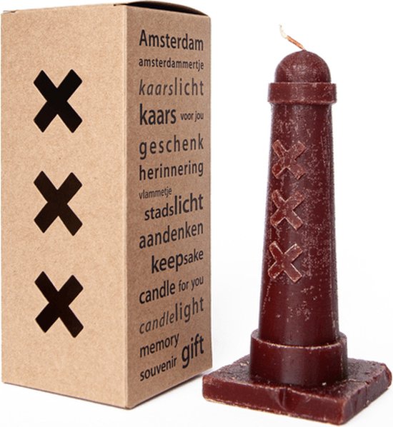 Kaars Amsterdammertje - 15 cm - cognac/roodbruin