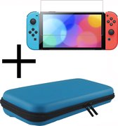 Hoesje Geschikt voor Nintendo Switch OLED Case Hoes Hard Cover Koord Met Screenprotector - Hoes Geschikt voor Nintendo Switch OLED Hoes - Blauw