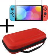 Hoesje Geschikt voor Nintendo Switch OLED Case Hoes Hard Cover Met Screenprotector - Hoes Geschikt voor Nintendo Switch OLED Hoes - Rood