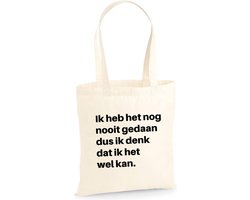 Katoenen tas “Ik heb het nog nooit gedaan dus ik denk dat ik het wel kan” – Pippi Langkous – Grappige shopper – Origineel cadeau voor vrouwen en mannen – Kerst- of sinterklaascadeau