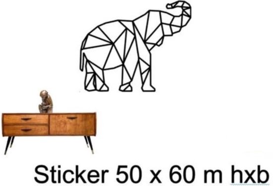 Geometrische Olifant Muur Sticker  - wanddecoratie - muurdecoratie - dierenkop -  Decoratief - 50x60cm bxh