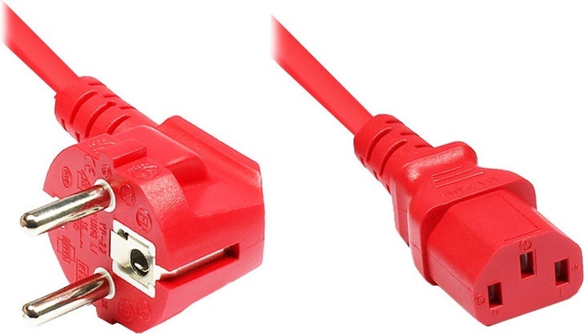 C13 (recht) - CEE 7/7 (haaks) stroomkabel - 3x 1,00mm / rood - 5 meter