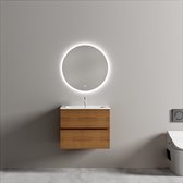 Vestland - Meuble de salle de bain en Chêne 60 CM avec lavabo et miroir de salle de bain rond LED 60 CM - Ensemble complet de meubles de salle de bain