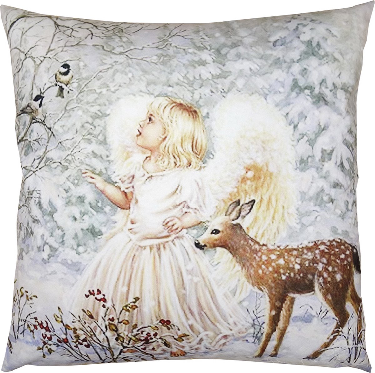 Clayre & Eef Kussenhoes 45x45 cm Wit Grijs Polyester Engel
