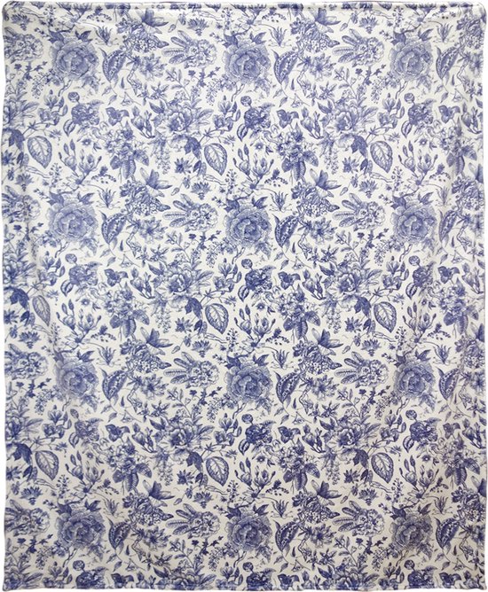 Clayre & Eef Couverture 130x170 cm Blanc Bleu Polyester Rectangle Fleurs Plaid