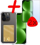 Hoes Geschikt voor iPhone 15 Pro Hoesje Shock Proof Case Hoes Met 2x Screenprotector - Hoesje Geschikt voor iPhone 15 Pro Hoes Cover Shockproof - Transparant