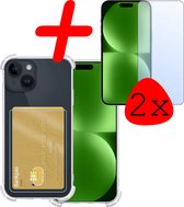 Coque antichoc iPhone 15, porte-cartes avec 2 protecteurs d'écran, coque pour iPhone 15 avec porte-cartes, transparente