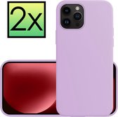Hoes Geschikt voor iPhone 15 Pro Max Hoesje Cover Siliconen Back Case Hoes - Lila - 2x