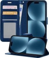 Hoesje Geschikt voor iPhone 15 Hoesje Book Case Hoes Portemonnee Cover Walletcase - Hoes Geschikt voor iPhone 15 Hoes Bookcase Hoesje - Blauw.