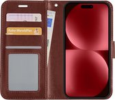 Hoes Geschikt voor iPhone 15 Hoesje Book Case Hoes Flip Cover Wallet Bookcase - Bruin