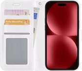 Hoes Geschikt voor iPhone 15 Pro Max Hoesje Book Case Hoes Flip Cover Wallet Bookcase - Wit