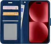 Hoes Geschikt voor iPhone 15 Pro Max Hoesje Book Case Hoes Flip Cover Wallet Bookcase - Donkerblauw