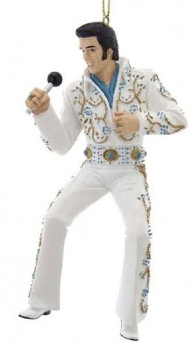Elvis Presley Aqua Blue / White Jumpsuit Kerst Ornament in Dutch: Elvis Presley Aqua Blauw / Wit Jumpsuit Kerst Ornament.