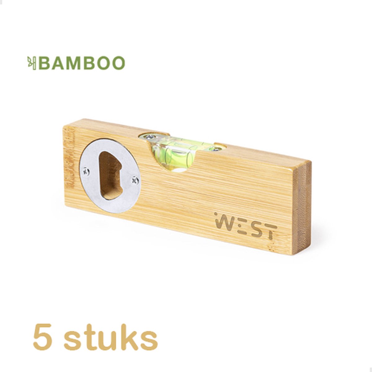 5 Stuks Bamboe Waterpasjes met Opener - Originele opener - Blanco - Ideaal om te graveren - Leuk Gadget - Bedankje