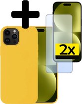 Coque en Siliconen iPhone 15 Pro avec 2 films de protection d'écran - Coque pour iPhone 15 Pro avec 2 films de protection d'écran - Jaune