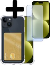 Hoesje Geschikt voor iPhone 15 Hoesje Case Pashouder Cover Siliconen Met Screenprotector - Hoes Geschikt voor iPhone 15 Hoesje Met Kaarthouder- Transparant