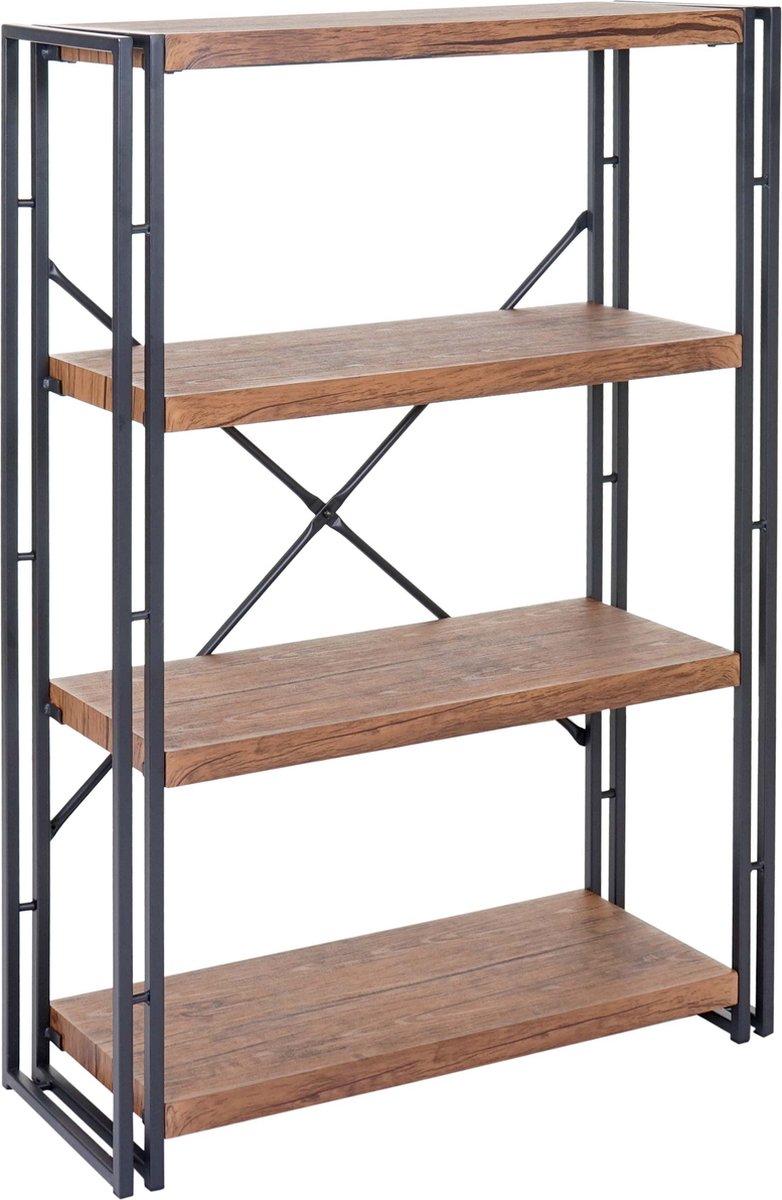 MCW Boekenplank MCW-A27, vrijstaande boekenplank, woonkamerplank, 121x80cm 3D structuur 4 niveaus, wild eiken look Hout