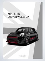 Mini John Cooper Works GP Zwart op Poster - 50 x 70cm - Auto Poster Kinderkamer / Slaapkamer / Kantoor