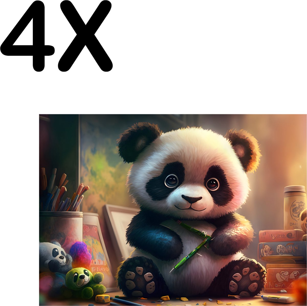 BWK Textiele Placemat - Schattige Baby Panda - Set van 4 Placemats - 40x30 cm - Polyester Stof - Afneembaar