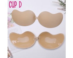 SilverAndCoco® - Push up Plak BH herbruikbaar / Zelfklevende Invisible bh met clipsluiting / Onzichtbare Siliconen Tepel bedekkers BH Pads Silicone Nipple cover Strapless boob lift - Nude / Beige - Cup D