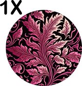BWK Luxe Ronde Placemat - Roze Bloemen Kunst op Zwarte Achtergrond - Set van 1 Placemats - 50x50 cm - 2 mm dik Vinyl - Anti Slip - Afneembaar