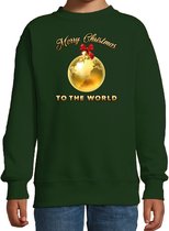 Bellatio Decorations kersttrui/sweater voor kinderen - Merry Christmas - wereld - groen - Kerstdiner 152/164