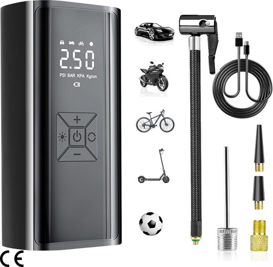 Pompe à vélo électrique sans fil, compresseur d'air portable, LED  rechargeable pour téléphone portable, 4000 mAh, maximum 150 PSI - Cdiscount  Sport