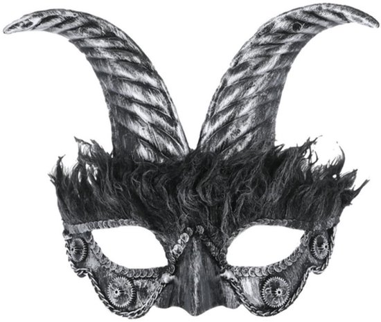 Smiffys - Silver Masquerade Horned Kostuum Oogmasker - Grijs