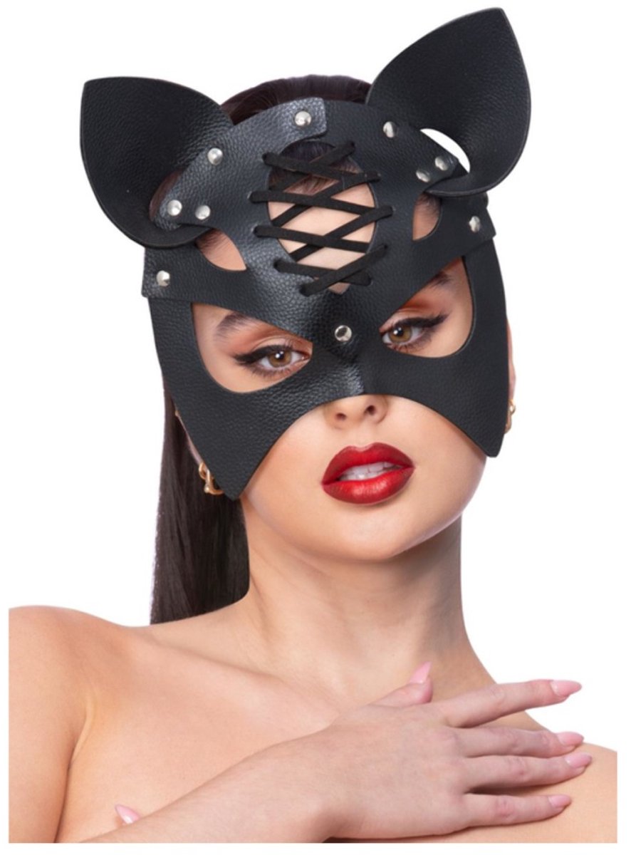 Fever Kostuum Oogmasker Fever Zwart Mock Leather Cat Zwart