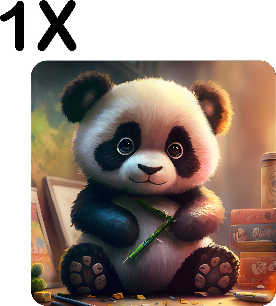 BWK Luxe Placemat - Schattige Baby Panda - Set van 1 Placemats - 50x50 cm - 2 mm dik Vinyl - Anti Slip - Afneembaar