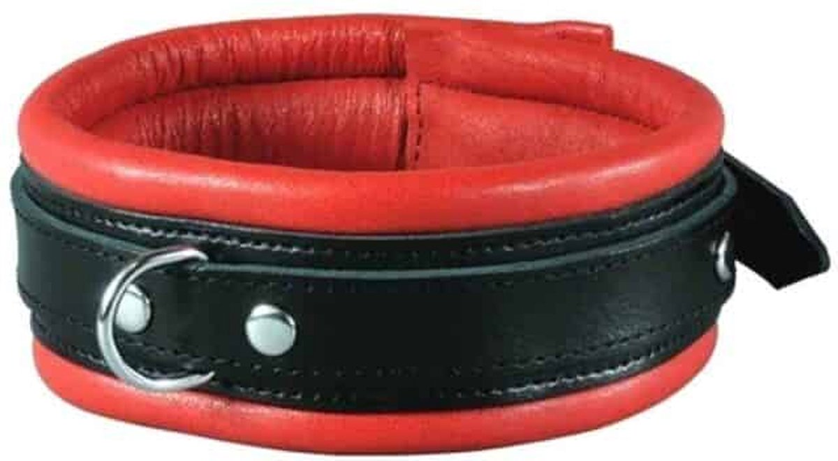 Leren collar 5 cm gevoerd - zwart/rood