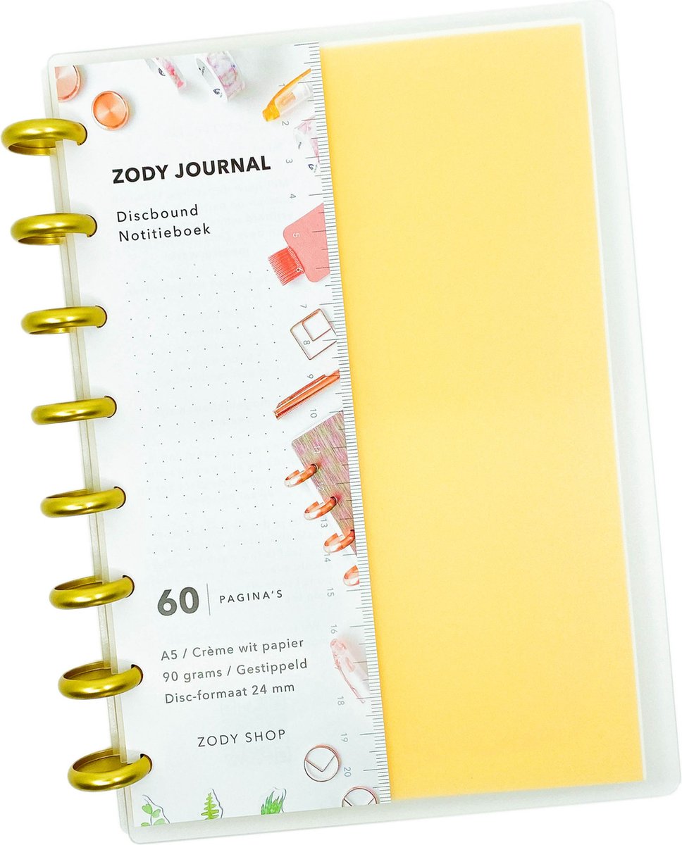 ZODY SHOP - Zody Journal Notitieboek DeLuxe - Geel - Bullet Journal A5 - Hardcover Discbound Notebook - 90 grams crème papier