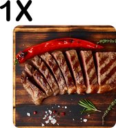 BWK Luxe Placemat - Gegrilde Biefstuk met Peper op Houten Ondergrond - Set van 1 Placemats - 50x50 cm - 2 mm dik Vinyl - Anti Slip - Afneembaar