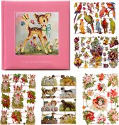 Album de poésie - 16x16 - Rose clair - S1 - Cerf aux papillons - avec 5 feuilles Images de poésie