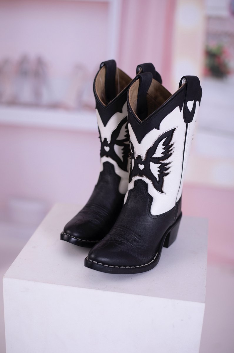 Botte de cowboy enfant enfants noir blanc bottes en cuir véritable  chaussure de botte... | bol