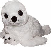 TX Store - knuffel zeehond met jong - Pluche knuffel - Gevuld met gerecycled materiaal - Moeder met Jong - Zacht - Wit - 32 cm